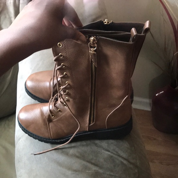Brown and Gold Combat Boots - Picture 2 of 3
